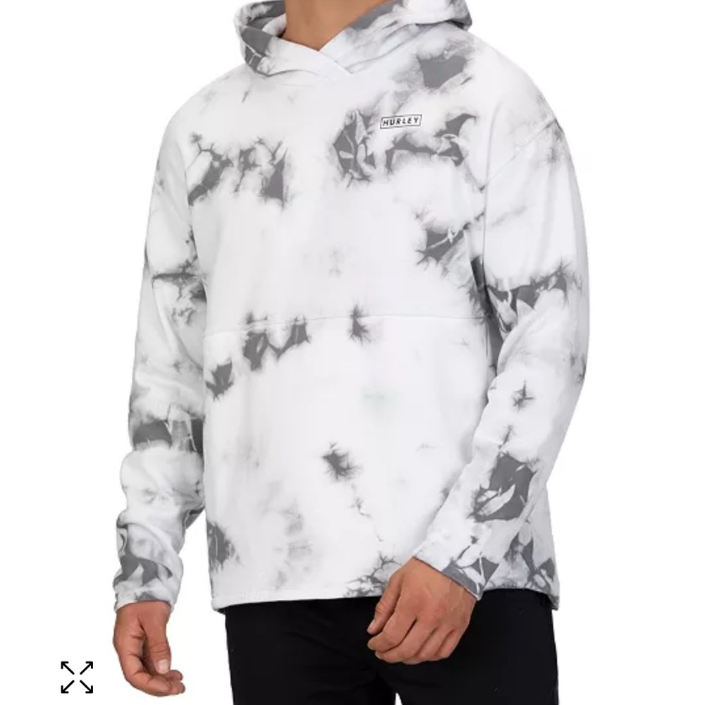 Hurley XL Men's Lightning Wash Fleece Hoodie Gray and White Tie-Dye pullover